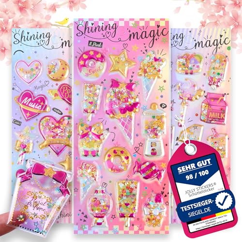 !! gefüllte Schüttelsticker Glitzerflocken 3er-Set !! Jolly Stickers® für Geschenke Geburtstag Aufkleber Shake Einhorn Sammeln Scrapbook Stickerheft Stickerbuch Stickeralbum von Jolly Stickers