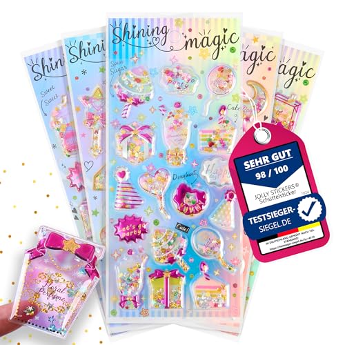 !! gefüllte Schüttelsticker Glitzerflocken 5er-Set !! Jolly Stickers® für Geschenke Geburtstag Aufkleber Shake Einhorn Sammeln Scrapbook Stickerheft Stickerbuch Stickeralbum von Jolly Stickers