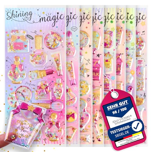 !! gefüllte Schüttelsticker Glitzerflocken 8er-Set !! Jolly Stickers® für Geschenke Geburtstag Aufkleber Shake Einhorn Sammeln Scrapbook Stickerheft Stickerbuch Stickeralbum von Jolly Stickers