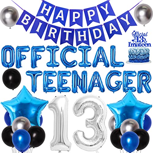 13. Geburtstag Dekorationen für Jungen blau Offizielles Teenager Geburtstag Party Zubehör mit Happy Birthday Banner Offizielle Teenager Zahl 13 Sterne Folienballons Kuchendekoration 13. Geburtstag Dekorationen für Jungen blau Offizielles Teenager Geburtstag Party Zubehör mit Happy Birthday Banner Offizielle Teenager Zahl 13 Sterne Folienballons Kuchendekoration von Jollyboom