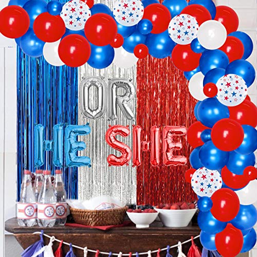 4. Juli Gender Reveal Dekorationen Patriotische Babyparty Dekorationen Ballon Girlande Bogen Kit mit He or She Folienballon Folienfransen von Jollyboom