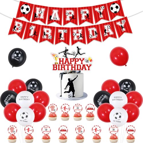 Fußball Geburtstag Dekorationen Rot und Weiß, Fußball Happy Birthday Banner, Fußball Thema Kuchen Cupcake Topper, Rot Schwarz Luftballons Fußball Ballon für Jungen 5th 7th 8th 11th 13th Jahre Fußball Geburtstag Dekorationen Rot und Weiß, Fußball Happy Birthday Banner, Fußball Thema Kuchen Cupcake Topper, Rot Schwarz Luftballons Fußball Ballon für Jungen 5th 7th 8th 11th 13th Jahre von Jollyboom
