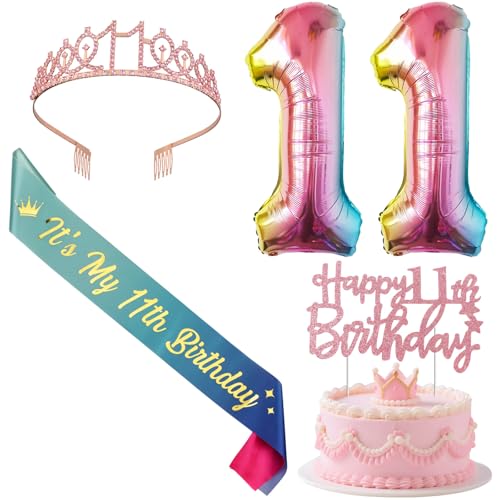 Jollyboom 11 Geburtstag Dekorationen für Mädchen, 11 Geburtstag Schärpe und Tiara, Rosa Glitzer Cake Topper Regenbogen Pastell Nummer 11 Folienballon für 11 Jahre altes Mädchen Party Supplies Jollyboom 11 Geburtstag Dekorationen für Mädchen, 11 Geburtstag Schärpe und Tiara, Rosa Glitzer Cake Topper Regenbogen Pastell Nummer 11 Folienballon für 11 Jahre altes Mädchen Party Supplies von Jollyboom