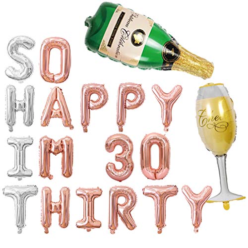 Jollyboom 30. Geburtstag Dekorationen für sie - so glücklich Im dreißig Luftballons Rose Gold Birthday Party Banner, schmutzige 30 Birthday Party Supplies Champagner Ballon Kit von Jollyboom