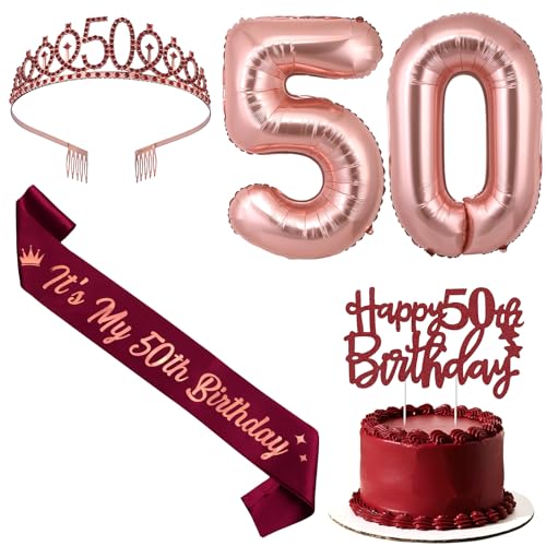 Jollyboom 50. Geburtstag Dekorationen für sie, Weinrot Burgunderrot Geburtstag Dekorationen It's My 50th Schärpe Cake Topper Tiara Banner Nummer 50 Folienballon für 50 Jahre alte Frauen Geschenk Party Jollyboom 50. Geburtstag Dekorationen für sie, Weinrot Burgunderrot Geburtstag Dekorationen It's My 50th Schärpe Cake Topper Tiara Banner Nummer 50 Folienballon für 50 Jahre alte Frauen Geschenk Party von Jollyboom