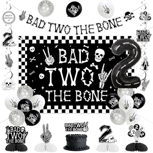 Jollyboom Bad Two The Bone Party-Dekorationen, Junge Mädchen, Schwarz Bad 2 The Bone Waben-Mittelaufsätze, Hintergrund-Banner, hängende Wirbel-Kuchenaufsatz, Luftballons für Musikthema, Rock and Roll Jollyboom Bad Two The Bone Party-Dekorationen, Junge Mädchen, Schwarz Bad 2 The Bone Waben-Mittelaufsätze, Hintergrund-Banner, hängende Wirbel-Kuchenaufsatz, Luftballons für Musikthema, Rock and Roll von Jollyboom