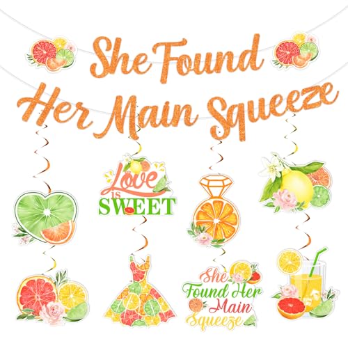 Jollyboom Citrus Brautdusche Dekorationen, She Found Her Main Squeeze Love is Sweet Banner hängende Wirbel Luftschlangen für Zitrus-, Zitronen-, Orangen-, Fruchtthema, Junggesellinnenabschied Jollyboom Citrus Brautdusche Dekorationen, She Found Her Main Squeeze Love is Sweet Banner hängende Wirbel Luftschlangen für Zitrus-, Zitronen-, Orangen-, Fruchtthema, Junggesellinnenabschied von Jollyboom