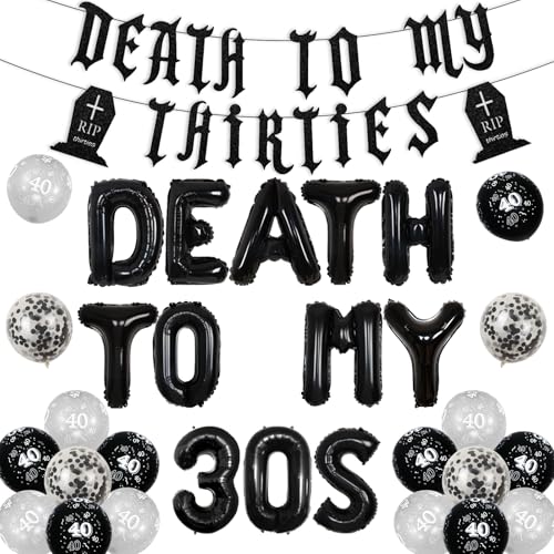 Jollyboom Death to My 30s Birthday Decorations, 40th Birthday Decorations Black, Rip Thirties Decorations for Women Men, Death to My Thirties Banner Balloons for Him Her Gothic Funny Birthday Party Jollyboom Death to My 30s Birthday Decorations, 40th Birthday Decorations Black, Rip Thirties Decorations for Women Men, Death to My Thirties Banner Balloons for Him Her Gothic Funny Birthday Party von Jollyboom