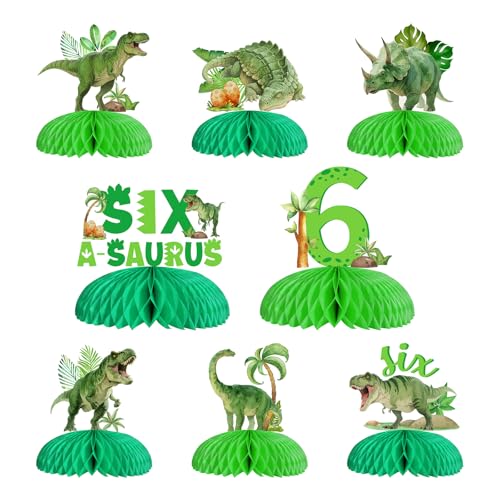 Jollyboom Dinosaurier-Dekoration zum 6. Geburtstag, 8 Stück, Six-A-Saurus-Geburtstagsdekoration, Tisch-Wabenaufsatz für Dinosaurier-Dschungel, 6-jähriger Junge, Mädchen, Party von Jollyboom