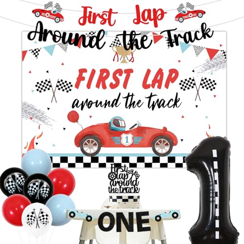 Jollyboom First Lap Around the Track Racing Car 1st Birthday Decorations Red Black White Blue Balloons Banner Backdrop Cake Topper High Chair Banner Foil Number 1 Balloon Jollyboom First Lap Around the Track Racing Car 1st Birthday Decorations Red Black White Blue Balloons Banner Backdrop Cake Topper High Chair Banner Foil Number 1 Balloon von Jollyboom