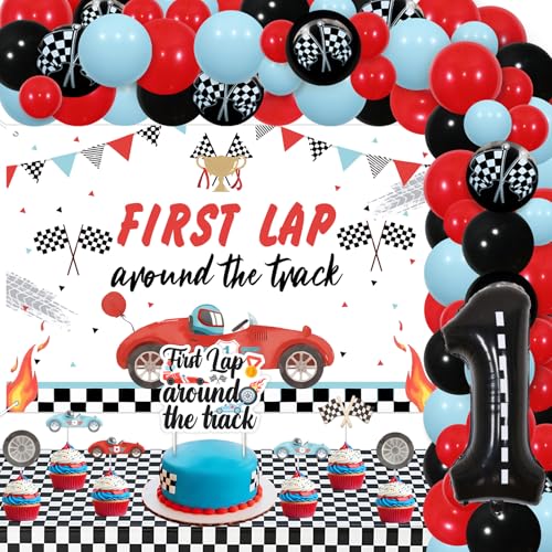 Jollyboom Geburtstagsdekoration für erste Runde auf der Strecke, Rennwagen 1. Geburtstag, Party-Dekoration, Hintergrund, Banner, Tischdecke, Kuchen, Cupcake-Topper, Nummer 1, Folie für Kinder ab einem Jollyboom Geburtstagsdekoration für erste Runde auf der Strecke, Rennwagen 1. Geburtstag, Party-Dekoration, Hintergrund, Banner, Tischdecke, Kuchen, Cupcake-Topper, Nummer 1, Folie für Kinder ab einem von Jollyboom