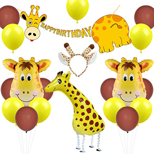 Jollyboom Giraffen-Geburtstagsfeier-Dekorationen, die Giraffen-Ballon-Stirnband-Alles- Gute zum Geburtstagfahne für 1. 2. 3. Geburtstag oder Babyparty gehen von Jollyboom