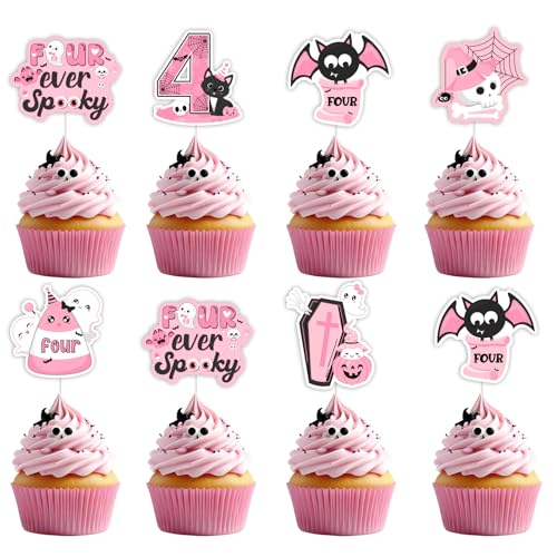 Jollyboom Halloween 4. Geburtstag Party Dekorationen Mädchen, 24 Stück Four Ever Gruselige Geburtstag Cupcake Toppers Geist Kürbis Fledermaus Katze Kuchen Dekor Rosa und Schwarz für 4 Jahre alte Jollyboom Halloween 4. Geburtstag Party Dekorationen Mädchen, 24 Stück Four Ever Gruselige Geburtstag Cupcake Toppers Geist Kürbis Fledermaus Katze Kuchen Dekor Rosa und Schwarz für 4 Jahre alte von Jollyboom