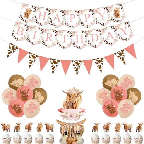 Jollyboom Highland Cow Geburtstagsdekorationen Mädchen, Kuh Happy Birthday Banner Rosa Braun Luftballons Kuchen Cupcake Toppers Kuh Druck Wimpelkette Banner für Mädchen Kuh Mottoparty Jollyboom Highland Cow Geburtstagsdekorationen Mädchen, Kuh Happy Birthday Banner Rosa Braun Luftballons Kuchen Cupcake Toppers Kuh Druck Wimpelkette Banner für Mädchen Kuh Mottoparty von Jollyboom