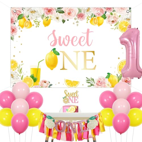 Jollyboom Lemon 1st Birthday Decorations Girl, Sweet One Lemon Birthday Party Decorations Backdrop Highchair Banner Cake Topper Number 1 Foil Balloons for First One Year Old Girl Bday Jollyboom Lemon 1st Birthday Decorations Girl, Sweet One Lemon Birthday Party Decorations Backdrop Highchair Banner Cake Topper Number 1 Foil Balloons for First One Year Old Girl Bday von Jollyboom