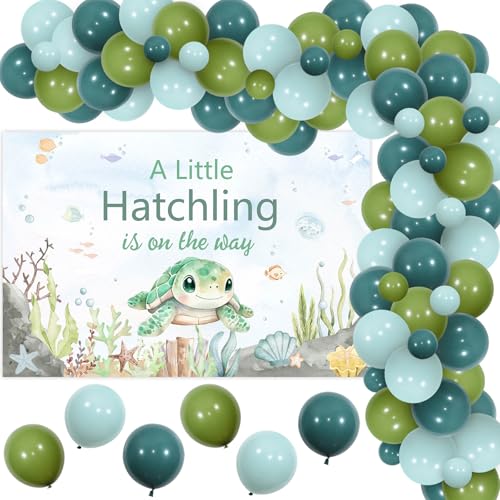 Jollyboom Meeresschildkröte Babyparty Dekoration Junge, A Little Hatchling is on the Way Hintergrund Banner Ballon Girlande Bogen Kit für Meeresschildkröte unter dem Meer Ozean Tier Babyparty von Jollyboom