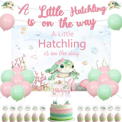 Jollyboom Meeresschildkröte Babyparty-Dekorationen Mädchen, ein kleines Schlüpfen ist auf dem Weg, Banner für Kuchen, Cupcake-Topper, Luftballons für unter dem Meer, Willkommens-Babyparty Jollyboom Meeresschildkröte Babyparty-Dekorationen Mädchen, ein kleines Schlüpfen ist auf dem Weg, Banner für Kuchen, Cupcake-Topper, Luftballons für unter dem Meer, Willkommens-Babyparty von Jollyboom