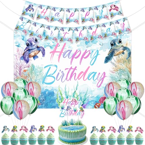 Jollyboom Meeresschildkröten-Geburtstagsdekorationen, unter dem Meer, Geburtstagsdekorationen, Hintergrundbanner, Kuchen, Cupcake-Topper, Luftballons für bunte Ozean-Tier-Partys Jollyboom Meeresschildkröten-Geburtstagsdekorationen, unter dem Meer, Geburtstagsdekorationen, Hintergrundbanner, Kuchen, Cupcake-Topper, Luftballons für bunte Ozean-Tier-Partys von Jollyboom