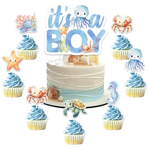 Jollyboom Oneder the Sea Party-Dekorationen für Jungen, 24 Stück, Ozean-Tier-Thema, Cupcake-Topper, Meerestier-Thema, It's A Boy, Kuchendekorationen für unter dem Meer, Babyparty, Partyzubehör Jollyboom Oneder the Sea Party-Dekorationen für Jungen, 24 Stück, Ozean-Tier-Thema, Cupcake-Topper, Meerestier-Thema, It's A Boy, Kuchendekorationen für unter dem Meer, Babyparty, Partyzubehör von Jollyboom