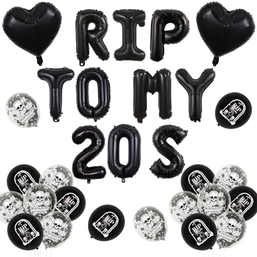 „Jollyboom Rip to My 20s Geburtstagsdekorationen, 30. Geburtstagsdekorationen schwarz, Rip Twenties Dekorationen für Frauen und Männer, Death to My Twenties Luftballons für ihn, ihre lustige dreißigs von Jollyboom