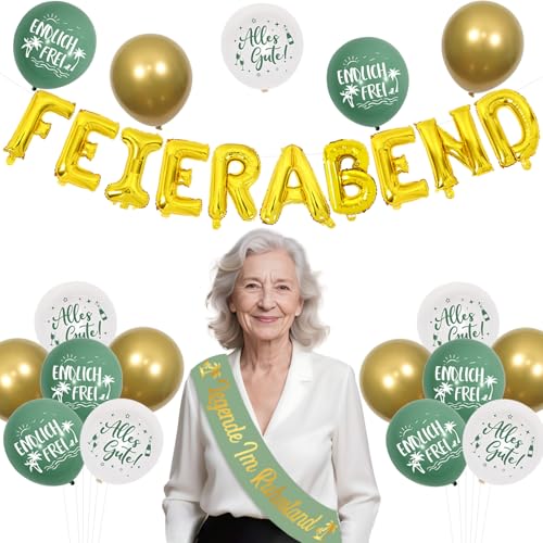 Jollyboom Ruhestand Deko, Rente Deko Feierabend Luftballons Girlande Legende I'm Ruhestand Schärpe Salbei Grün Endlich Frei Alles Gute Zum Ballons für Frauen Männer Abschiedsfeier von Jollyboom
