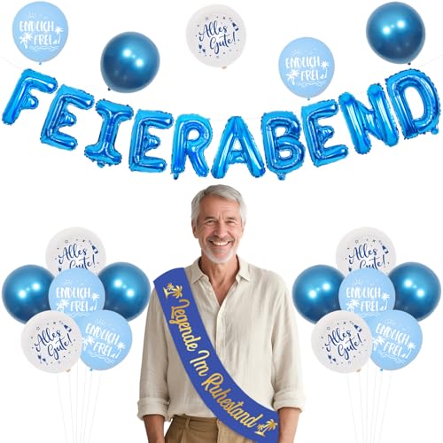 Jollyboom Ruhestand Deko Blau, Rente Deko Feierabend Luftballons Girlande Legende I'm Ruhestand Schärpe Blau Weiß Endlich Frei Alles Gute Zum Ballons für Männer Abschiedsfeier von Jollyboom