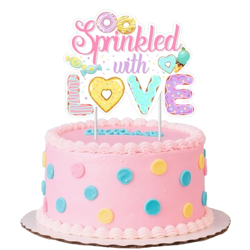Jollyboom Streut mit Liebe Babyparty-Dekorationen Mädchen, Donut-Eiscreme-Kuchenaufsatz, doppelseitig, für Willkommens-Baby, Geschlechtsoffenbarung, Schwangerschaftsgeschenk, Party von Jollyboom