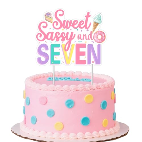 Jollyboom Sweet Sassy and Seven Birthday Decorations Girls, Donut Ice Cream 7th Birthday Decorations Cake Topper Double-Sided for 7 Year Old Girl Bday Party von Jollyboom