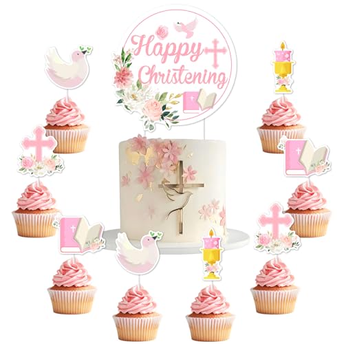 Jollyboom Taufdekorationen für Mädchen, Happy Christening Cake Cupcake Toppers Rosa Taufe Kuchen Dekorationen für Baby Taufe an Ihrem Taufe Heilige Erstkommunion Party Supplies Jollyboom Taufdekorationen für Mädchen, Happy Christening Cake Cupcake Toppers Rosa Taufe Kuchen Dekorationen für Baby Taufe an Ihrem Taufe Heilige Erstkommunion Party Supplies von Jollyboom