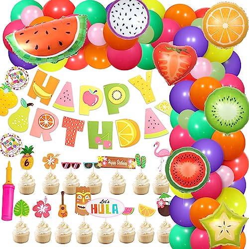 Kreatwow Tutti Frutti Party Dekorationen liefert Ballon Girlande Kit Obst Luftballons Alles Gute zum Geburtstag Banner Cupcake Topper für Geburtstag Baby Shower Dekorationen von Kreatwow