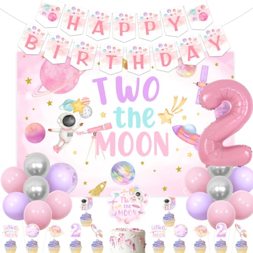 Jollyboom Two The Moon Geburtstagsdekorationen Mädchen, Weltraum 2. Geburtstag Hintergrund Happy Birthday Banner Kuchen Cupcake Topper Rosa Nummer 2 Folienballon für Mädchen Weltraum Thema 2. Jollyboom Two The Moon Geburtstagsdekorationen Mädchen, Weltraum 2. Geburtstag Hintergrund Happy Birthday Banner Kuchen Cupcake Topper Rosa Nummer 2 Folienballon für Mädchen Weltraum Thema 2. von Jollyboom