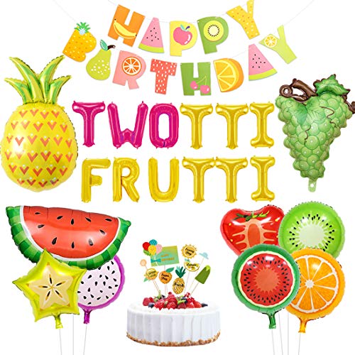 Kreatwow Twotti fruchtige Geburtstag Dekorationen Party Supplies Twotti Frutti Luftballons Cupcake Topper Trauben Ananas Wassermelone Luftballons für 2. Geburtstag Baby Shower von Kreatwow