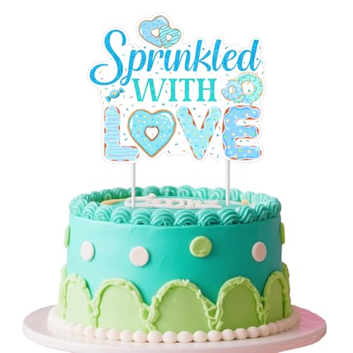 Jollyboom Verziert mit Liebe, Babyparty-Dekorationen, Donut-Eiscreme-Dekorationen, Kuchendekoration, Kuchendekoration, doppelseitig, für Jungen, Willkommensgeschenk, Baby, Geschlecht, Enthüllung der von Jollyboom