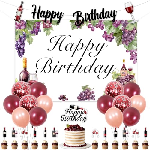 Jollyboom Weinrote Geburtstagsdekorationen für Frauen, Weinprobe, Partyzubehör, Hintergrund, Banner, Kuchen, Cupcake-Topper, Luftballons für Roségold, Burgunderrot, Geburtstagsparty Jollyboom Weinrote Geburtstagsdekorationen für Frauen, Weinprobe, Partyzubehör, Hintergrund, Banner, Kuchen, Cupcake-Topper, Luftballons für Roségold, Burgunderrot, Geburtstagsparty von Jollyboom