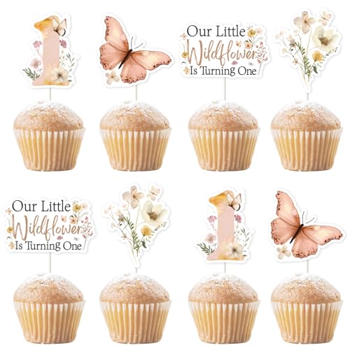 Jollyboom Wildblumen-Dekorationen für den ersten Geburtstag, 36 Stück, Boho, unsere kleine Wildblume dreht sich eins, Tischdekoration, Cupcake-Topper für Blumengeburtstag, Party-Mädchen Jollyboom Wildblumen-Dekorationen für den ersten Geburtstag, 36 Stück, Boho, unsere kleine Wildblume dreht sich eins, Tischdekoration, Cupcake-Topper für Blumengeburtstag, Party-Mädchen von Jollyboom