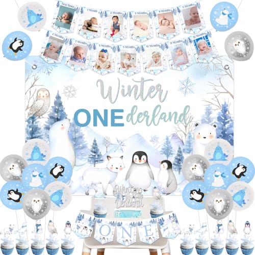 Jollyboom Winter Onederland 1. Geburtstag Dekorationen, Arctic Polar Animals Geburtstag Dekorationen Hintergrund Banner Kuchen Cupcake Toppers Hochstuhl Foto Banner Ballons für Einjährige Jungen Jollyboom Winter Onederland 1. Geburtstag Dekorationen, Arctic Polar Animals Geburtstag Dekorationen Hintergrund Banner Kuchen Cupcake Toppers Hochstuhl Foto Banner Ballons für Einjährige Jungen von Jollyboom