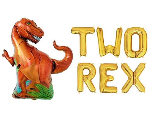 Jollyboom Zwei Rex Geburtstag Dekorationen mit Zwei REX Brief Ballon für TRex 2. Dinosaurier Thema Geburtstagsfeier Dekorationen liefert Ballon Banner von Jollyboom