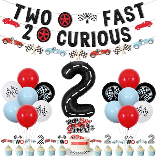 Jollyboom Zwei schnelle zwei neugierige Geburtstagsdekorationen, Rennwagen 2. Geburtstag Dekoration für Junge Rennwagen Thema Banner Girlande Cake Topper Nummer 2 Folienballon für Junge Rennwagen Jollyboom Zwei schnelle zwei neugierige Geburtstagsdekorationen, Rennwagen 2. Geburtstag Dekoration für Junge Rennwagen Thema Banner Girlande Cake Topper Nummer 2 Folienballon für Junge Rennwagen von Jollyboom