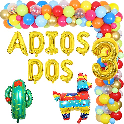 Mexikanische Partydekorationen, Fiesta Cinco De Mayo Party Regenbogen Geburtstag Dekorationen Ballon Kaktus Pinata Adios Dos Nummer 3 Folienballon für drei Jahre alt Junge Mädchen Geburtstag von Jollyboom