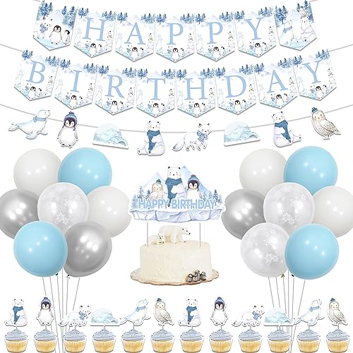 Winter Geburtstag Party Dekorationen für Jungen Mädchen Arktische Polartier Party Dekorationen Banner Happy Birthday Pinguin Kuchen Cupcake Topper Blau Silber Ballon für Kinder Winter Onederland Winter Geburtstag Party Dekorationen für Jungen Mädchen Arktische Polartier Party Dekorationen Banner Happy Birthday Pinguin Kuchen Cupcake Topper Blau Silber Ballon für Kinder Winter Onederland von Jollyboom