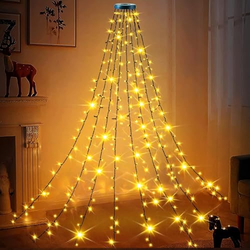 Christbaumbeleuchtung mit Ring, 200 LEDs Lichterkette Weihnachtsbaum mit 8 tränge 2m Tannenbaum lichterkette, Fairy Lights Christmas LED Tree für 150cm-240cm Baum Weihnachten/Party/Hochzeit (8) von Joltix