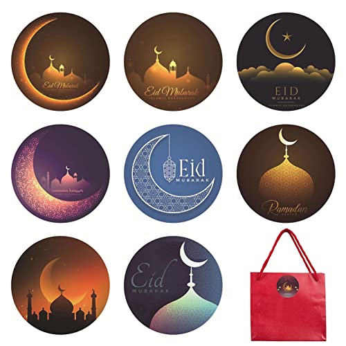 Jomewory Eid Mubarak Aufkleber 90 Stück Ramadan Aufkleber Set, Ramadan Sticker Runde Geschenktüten Etiketten, Siegelaufkleber Dekoration, Islamische Party Geschenktüten Aufkleber von Jomewory