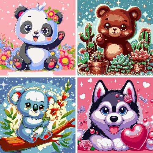 Jomzuci Malen Nach Zahlen Kinder ab 5 6 7 8 9 10 Jahre Mädchen, Paint by Numbers Tiere DIY Ölgemälde Leinwand Kits mit Pinseln und Acrylfarben als Geschenke für Mädchen Jungen 20x20cm (Tiere A) von Jomzuci