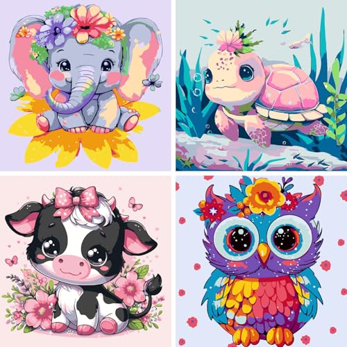 Jomzuci Malen Nach Zahlen Kinder ab 5 6 7 8 9 10 Jahre Mädchen, Paint by Numbers Tiere DIY Ölgemälde Leinwand Kits mit Pinseln und Acrylfarben als Geschenke für Mädchen Jungen 20x20cm (Tiere B) von Jomzuci