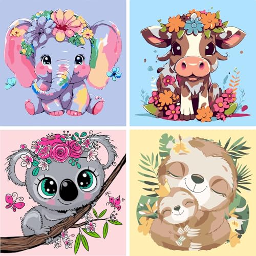 Jomzuci Malen Nach Zahlen Kinder ab 5 6 7 8 9 10 Jahre Mädchen, Paint by Numbers Tiere DIY Ölgemälde Leinwand Kits mit Pinseln und Acrylfarben als Geschenke für Mädchen Jungen 20x20cm (Tiere C) von Jomzuci