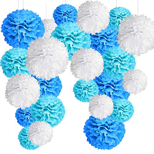24er Blau Deko Seidenpapier Pompons, Dekorpapier Blumenpuscheln Papier, Rosetten, Papierfächer Dekoration für Taufe Junge, Geburtstag Party, Babyparty Baby Shower und Geburtstagsdeko -24Stk- 24er Blau Deko Seidenpapier Pompons, Dekorpapier Blumenpuscheln Papier, Rosetten, Papierfächer Dekoration für Taufe Junge, Geburtstag Party, Babyparty Baby Shower und Geburtstagsdeko -24Stk- von Jonami