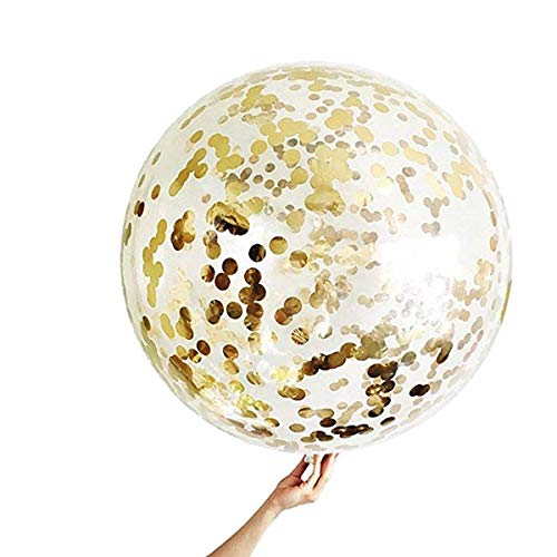 4 Gold Konfetti Ballons XXL Riesige Transparente Luftballon mit Metallischem Gold Konfetti Deko Party Feier Dekoration für Geburtstag, Geburtstagsdeko und Neujahr von Jonami