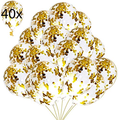 40 Luftballons Gold Konfetti Helium Glitter Pailletten Latex Ballons für Deko Party Feier Dekoration für Geburtstag, Geburtstagsdeko und Neujahr von Jonami