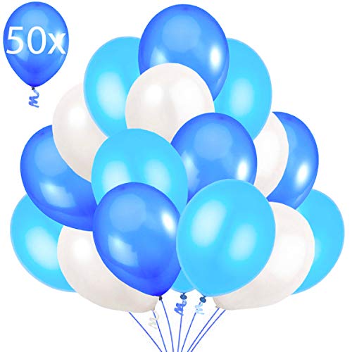 50 Luftballons Blau Weiß Hellblau Ballon 36 cm Partyballon Deko Babyblau Himmelblau Dunkelblau 3,2g. Dekoration fur Geburtstags, Baby Shower, Baby Dusche Party von Jonami