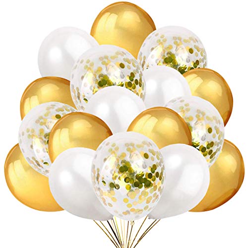 50 Luftballons Gold Weiß mit Gold Konfetti Ballons für Party Feier Dekoration für Neujahr, Geburtstag und Geburtstagsdeko von Jonami